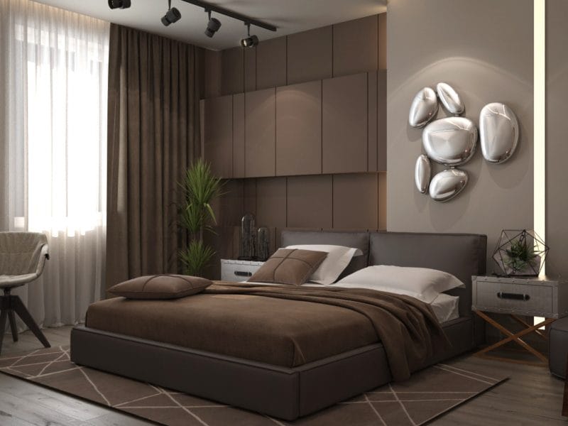Коричневая спальня — эффектный дизайн с умом! (97 фото) #36
