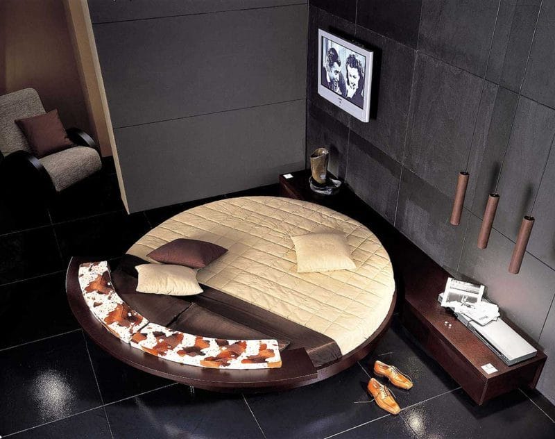 Круглая кровать в спальне — фото красивых моделей в интерьере спальни #41