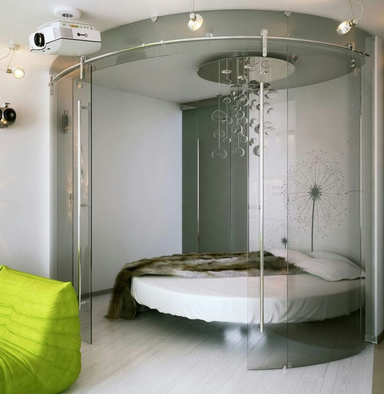 Круглая кровать в спальне — фото красивых моделей в интерьере спальни #35