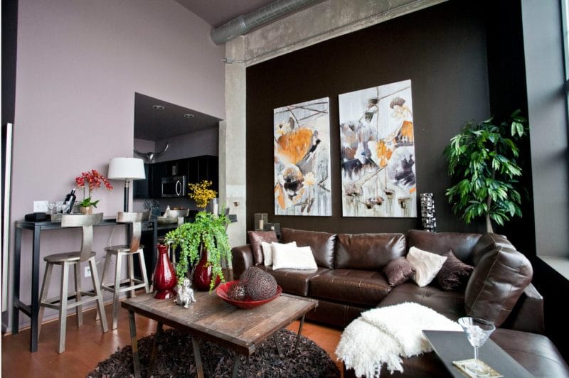 Кожаная гостиная — элегантная и стильная мебель в гостиной (65 фото) #17