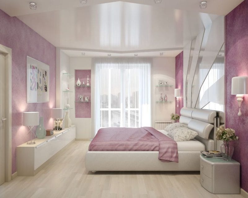 Натяжной потолок в спальне — 80 фото красивых вариантов в интерьере спальни #20