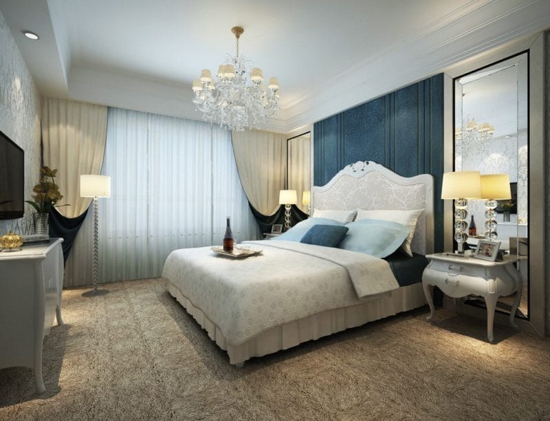 Синяя спальня — особенности оформления спальни в синих тонах на 70 фото #45