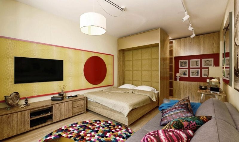 Спальня в однокомнатной квартире — готовые решения дизайна от профи + 75 фото #9