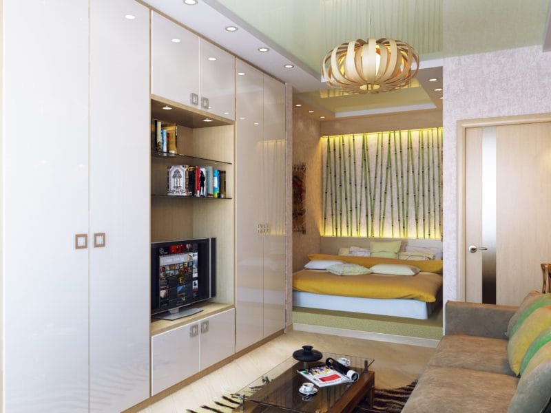 Спальня в однокомнатной квартире — готовые решения дизайна от профи + 75 фото #31
