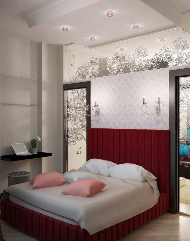 Спальня в однокомнатной квартире — готовые решения дизайна от профи + 75 фото #32