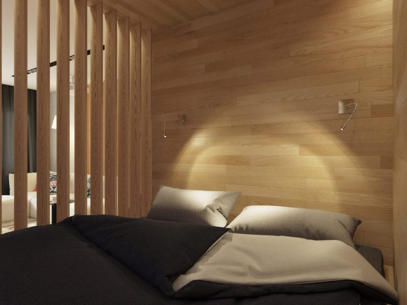 Спальня в однокомнатной квартире — готовые решения дизайна от профи + 75 фото #7
