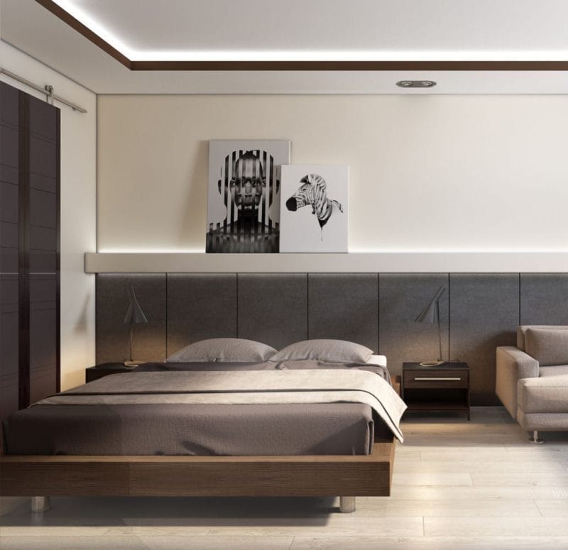 Спальня в однокомнатной квартире — готовые решения дизайна от профи + 75 фото #45