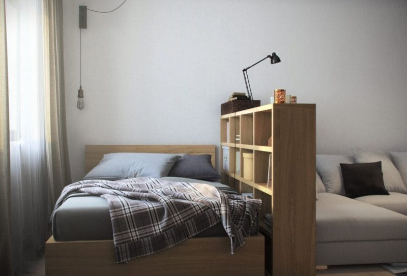 Спальня в однокомнатной квартире — готовые решения дизайна от профи + 75 фото #48