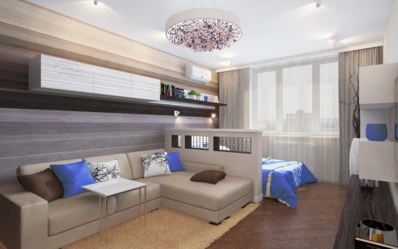 Спальня в однокомнатной квартире — готовые решения дизайна от профи + 75 фото #29