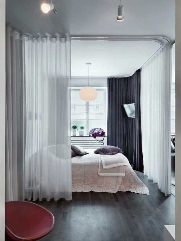 Спальня в однокомнатной квартире — готовые решения дизайна от профи + 75 фото #54