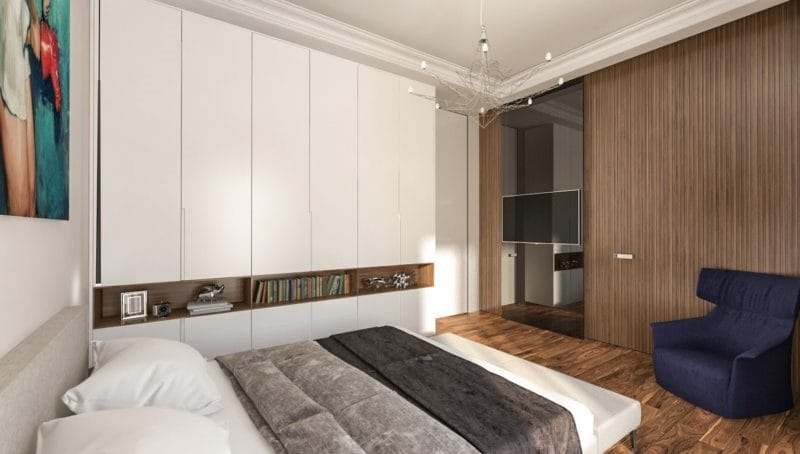 Спальня в однокомнатной квартире — готовые решения дизайна от профи + 75 фото #14