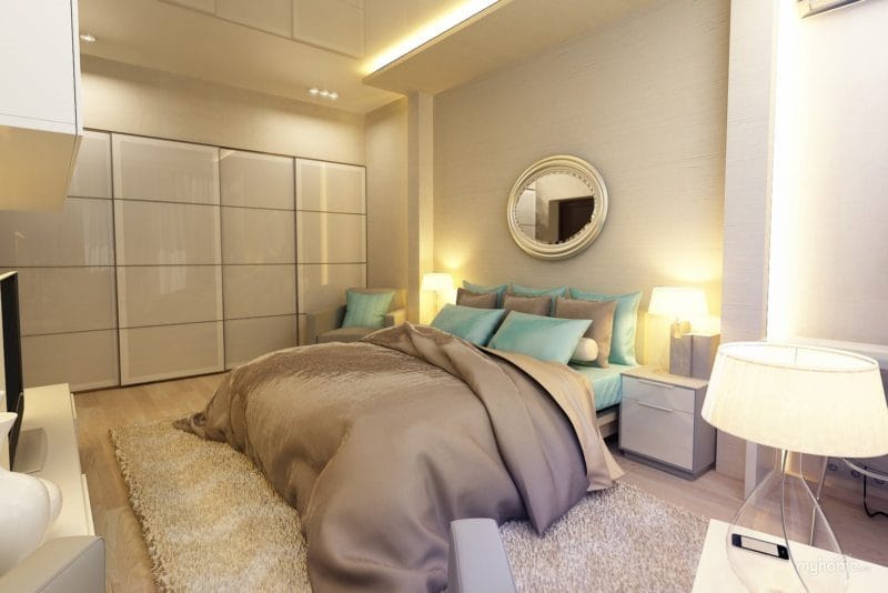 Спальня в однокомнатной квартире — готовые решения дизайна от профи + 75 фото #3