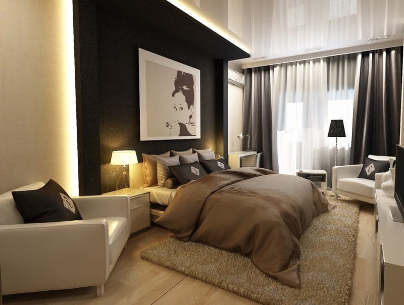 Спальня в однокомнатной квартире — готовые решения дизайна от профи + 75 фото #26