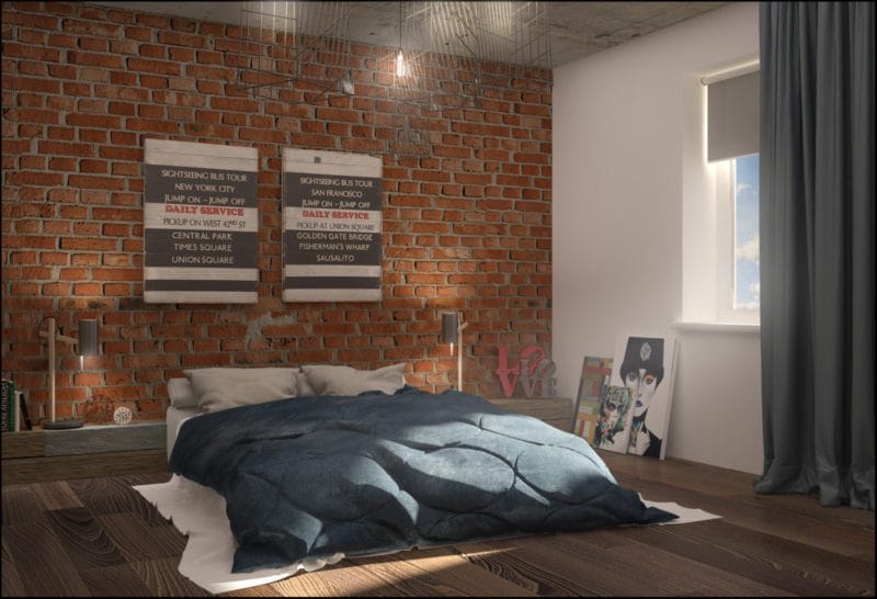 Спальня в стиле лофт — 65 фото идей оформления #47
