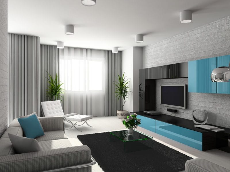 Гостиная бирюзового цвета — фото идей дизайна гостиной в монотонных цветах. #17