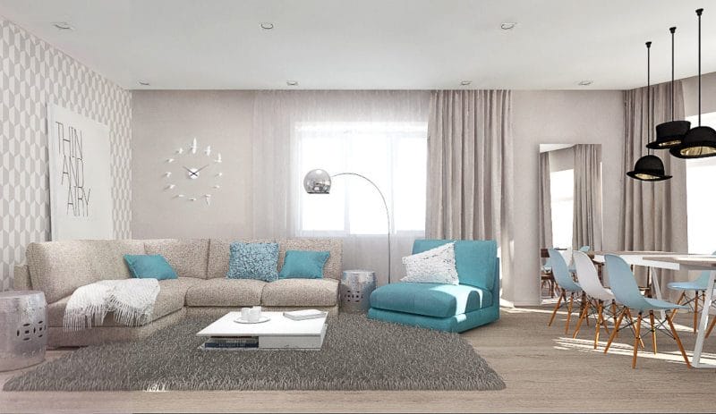 Гостиная бирюзового цвета — фото идей дизайна гостиной в монотонных цветах. #25