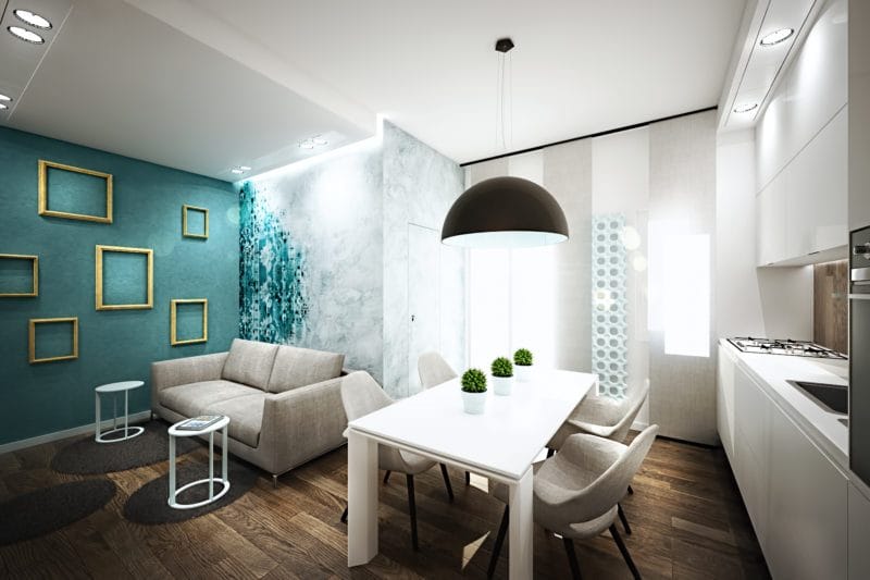 Гостиная бирюзового цвета — фото идей дизайна гостиной в монотонных цветах. #12