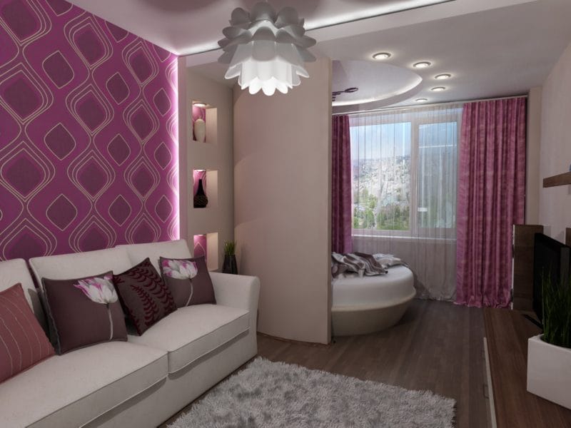Дизайн гостиной-спальни — как совместить два интерьера? 80 фото необычных идей зонирования. #24
