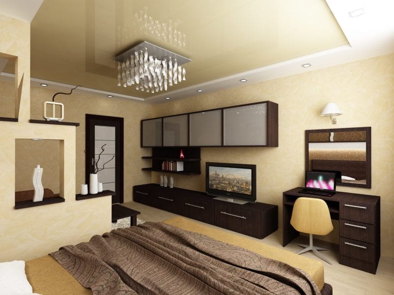 Дизайн гостиной-спальни — как совместить два интерьера? 80 фото необычных идей зонирования. #36
