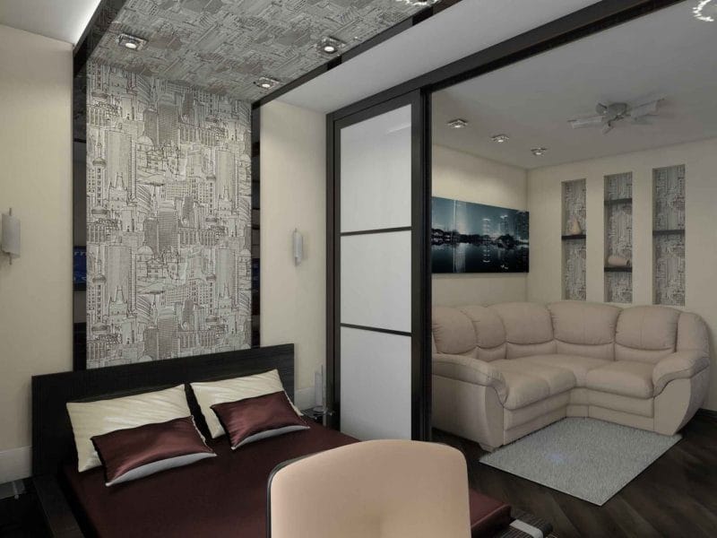 Дизайн гостиной-спальни — как совместить два интерьера? 80 фото необычных идей зонирования. #40