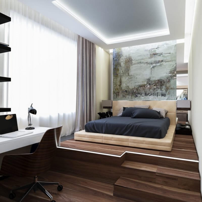 Дизайн гостиной-спальни — как совместить два интерьера? 80 фото необычных идей зонирования. #44