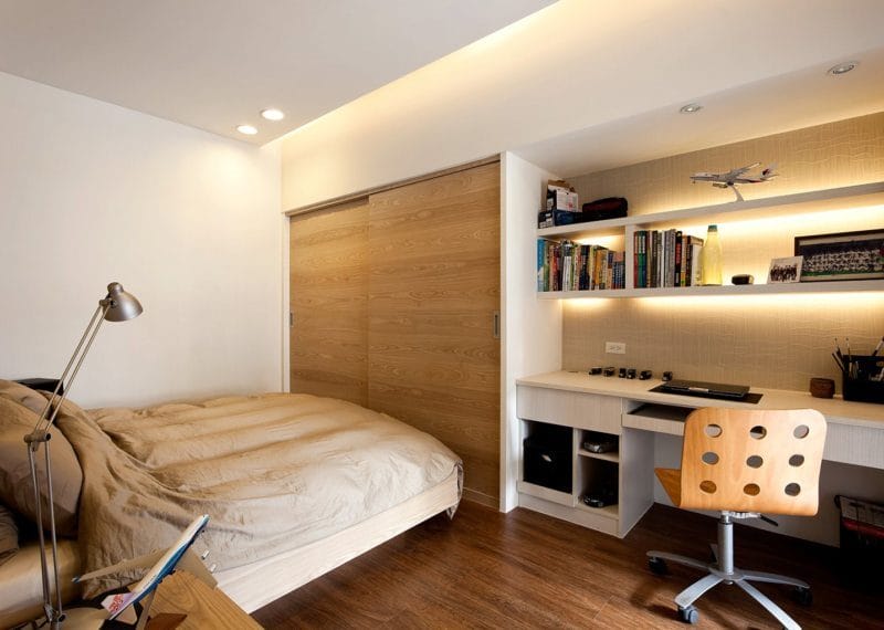 Дизайн гостиной-спальни — как совместить два интерьера? 80 фото необычных идей зонирования. #19