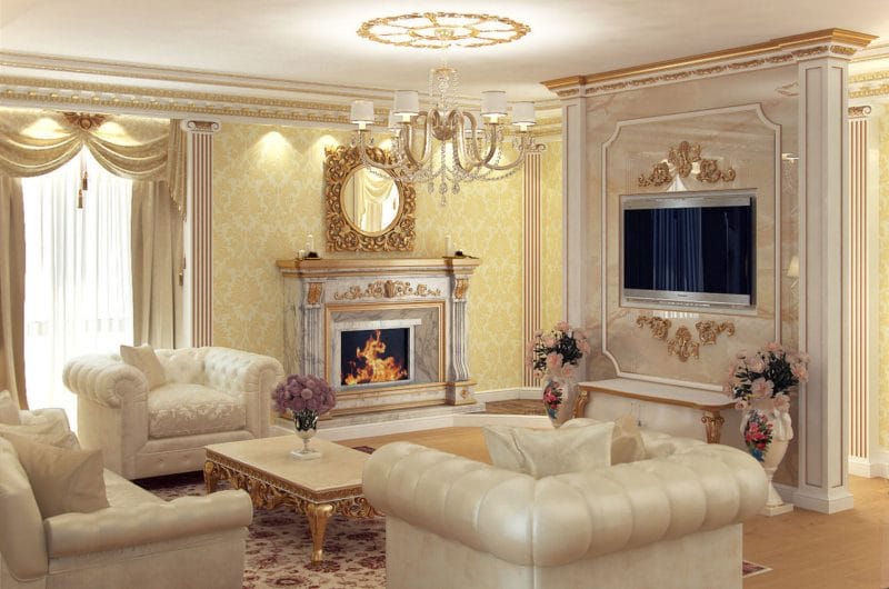 Золотая гостиная: элегантный и роскошный дизайн на 90 фото #48