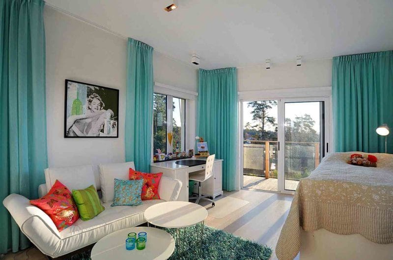 Гостиная бирюзового цвета — фото идей дизайна гостиной в монотонных цветах. #7