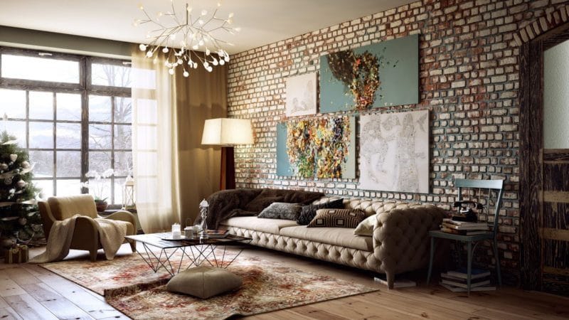 Кирпичная гостиная — 90 фото вариантов необычного декора стен в гостиной #22