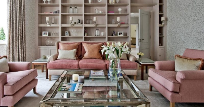 Розовая гостиная — 70 фото нежного дизайна гостиной с розовым оттенком #18