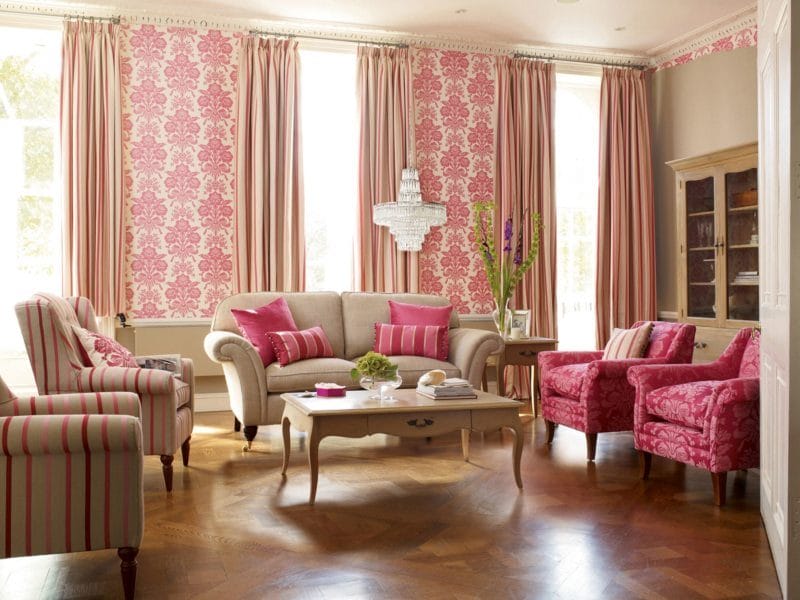 Розовая гостиная — 70 фото нежного дизайна гостиной с розовым оттенком #46
