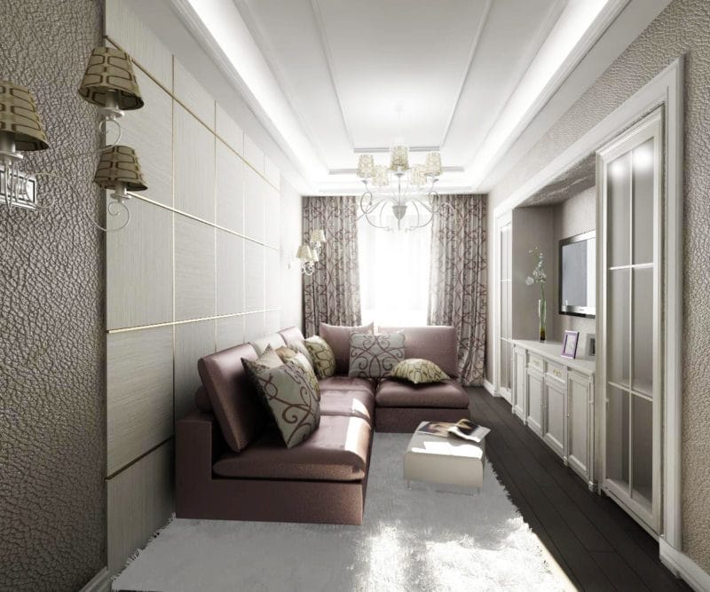 Узкая гостиная — 110 фото уютного и функционального дизайна в узкой комнате #14