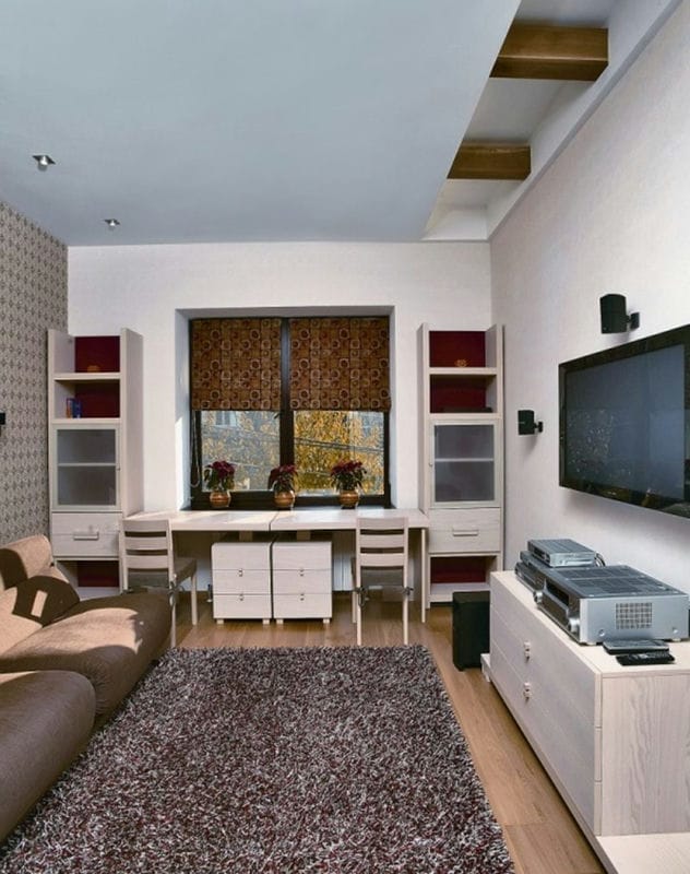 Узкая гостиная — 110 фото уютного и функционального дизайна в узкой комнате #27