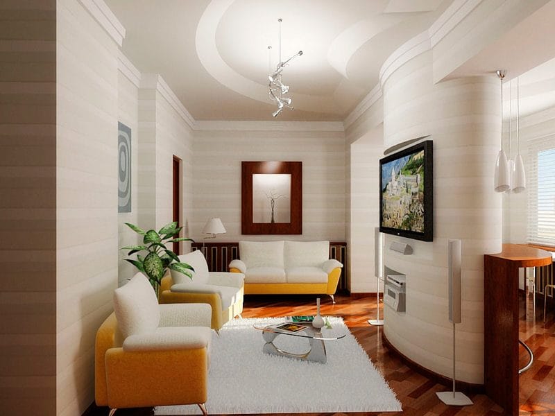 Узкая гостиная — 110 фото уютного и функционального дизайна в узкой комнате #51