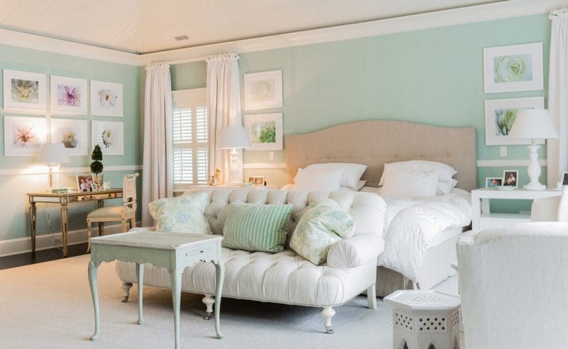 Зеленая спальня: атмосфера уюта и спокойствия. 80 фото вариантов дизайна. #16