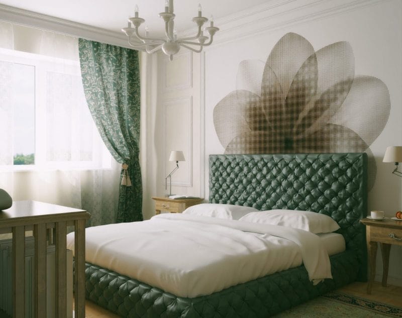 Зеленая спальня: атмосфера уюта и спокойствия. 80 фото вариантов дизайна. #17