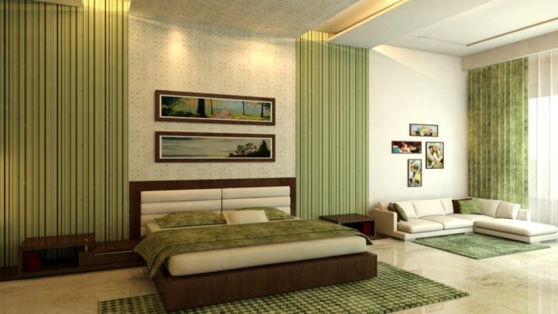 Зеленая спальня: атмосфера уюта и спокойствия. 80 фото вариантов дизайна. #20