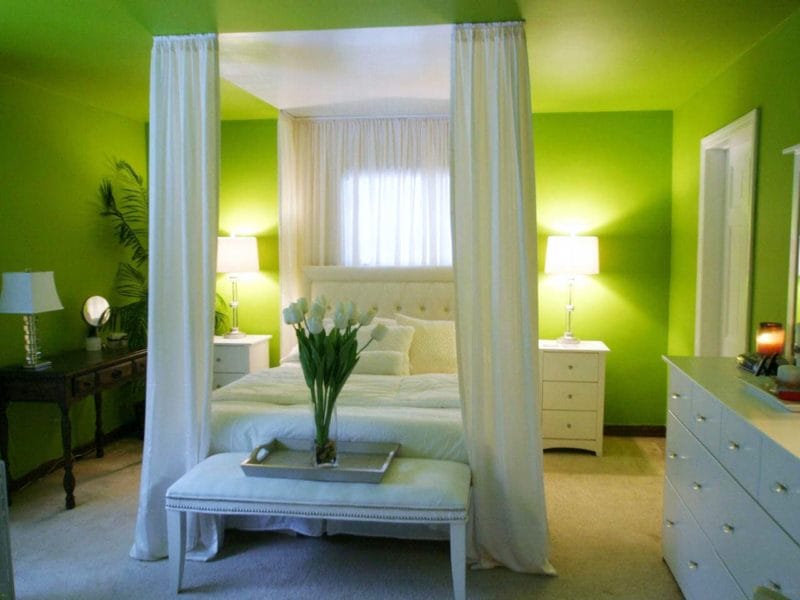 Зеленая спальня: атмосфера уюта и спокойствия. 80 фото вариантов дизайна. #3