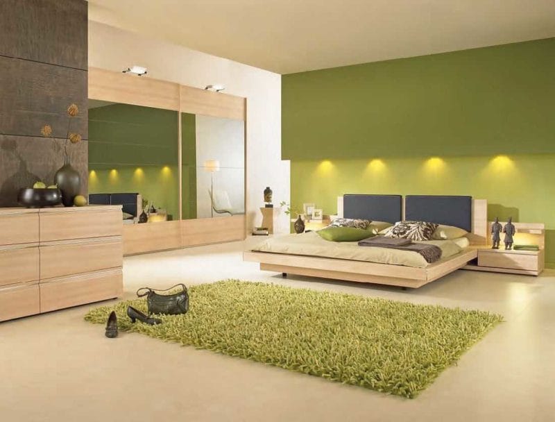 Зеленая спальня: атмосфера уюта и спокойствия. 80 фото вариантов дизайна. #29