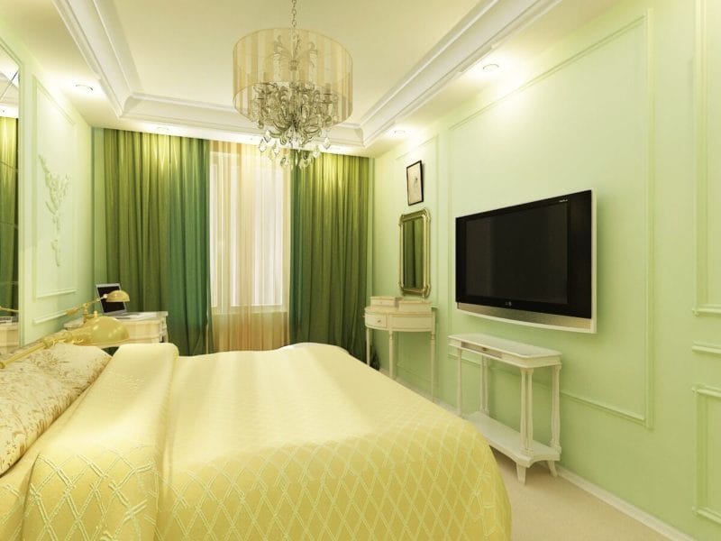 Зеленая спальня: атмосфера уюта и спокойствия. 80 фото вариантов дизайна. #35