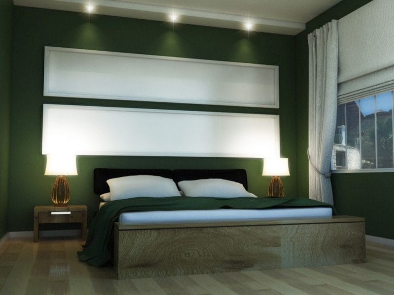 Зеленая спальня: атмосфера уюта и спокойствия. 80 фото вариантов дизайна. #39