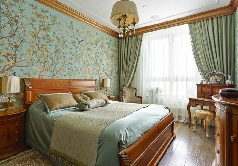 Зеленая спальня: атмосфера уюта и спокойствия. 80 фото вариантов дизайна. #44