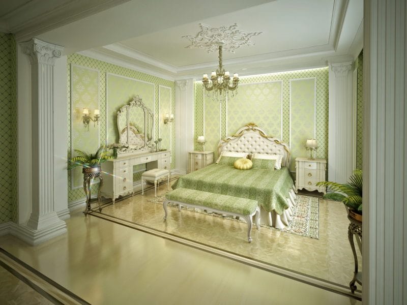 Зеленая спальня: атмосфера уюта и спокойствия. 80 фото вариантов дизайна. #46
