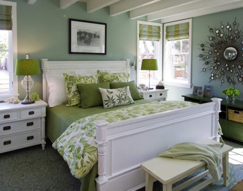Зеленая спальня: атмосфера уюта и спокойствия. 80 фото вариантов дизайна. #49