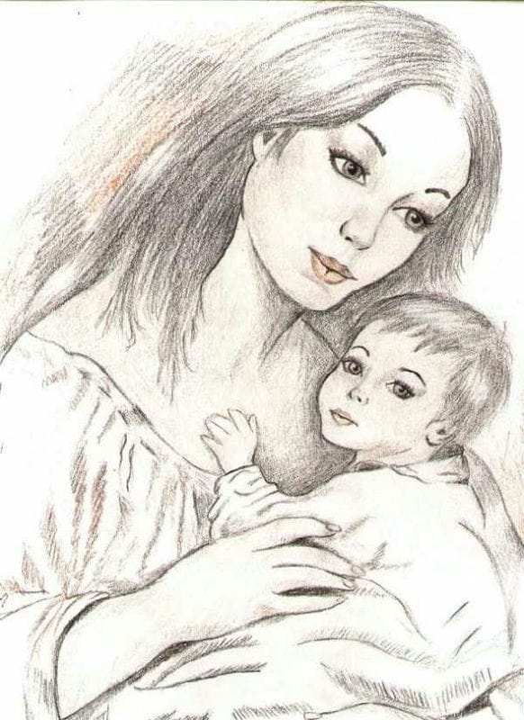 Рисунки карандашом матери и ребенка (31 фото) #12