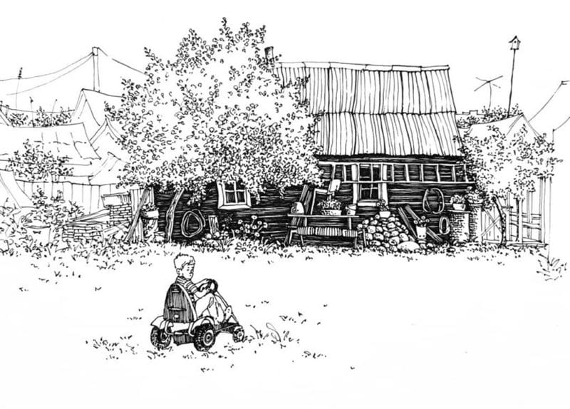 Рисунки карандашом сельский пейзаж (29 фото) #68