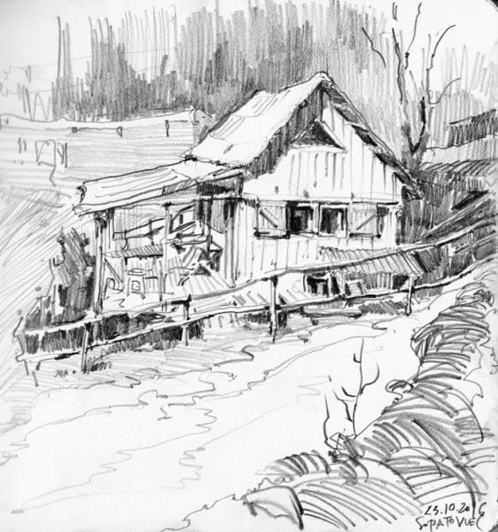 Рисунки карандашом сельский пейзаж (29 фото) #76