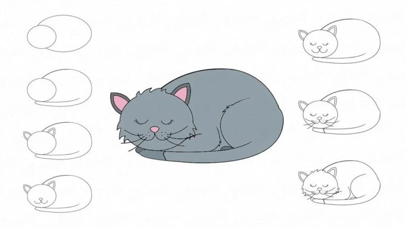 Рисунки кошки карандашом для детей (33 фото) #47
