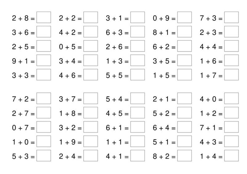Примеры по математике в пределах 10 и 20 #124