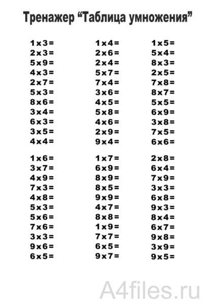 80 таблиц умножения и деления для распечатки (+тренажеры) #67